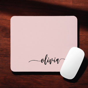 Blush Dusty Pink Girly Script Monogram Name Modern Mouse Pad