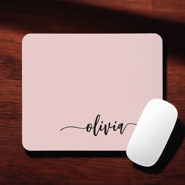 Blush Dusty Pink Girly Script Monogram Name Modern Mouse Pad (Creator Uploaded)