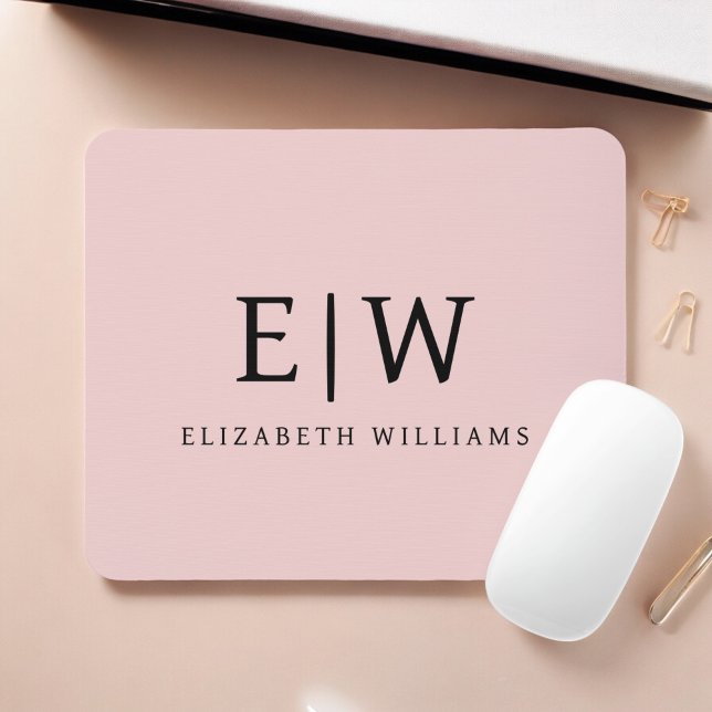 Blush Dusty Pink Girly Script Monogram Name Modern Mouse Pad (Creator Uploaded)