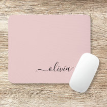 Blush Dusty Pink Girly Script Monogram Name Modern Mouse Pad