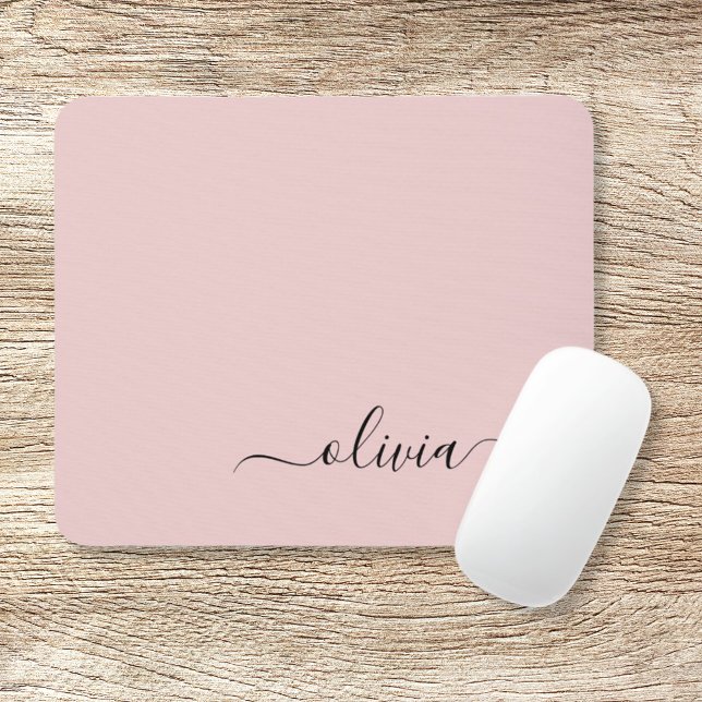 Blush Dusty Pink Girly Script Monogram Name Modern Mouse Pad (Creator Uploaded)