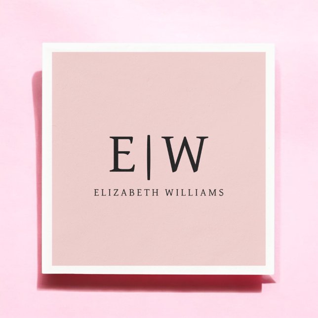 Blush Dusty Pink Girly Script Monogram Name Modern Napkins (Creator Uploaded)