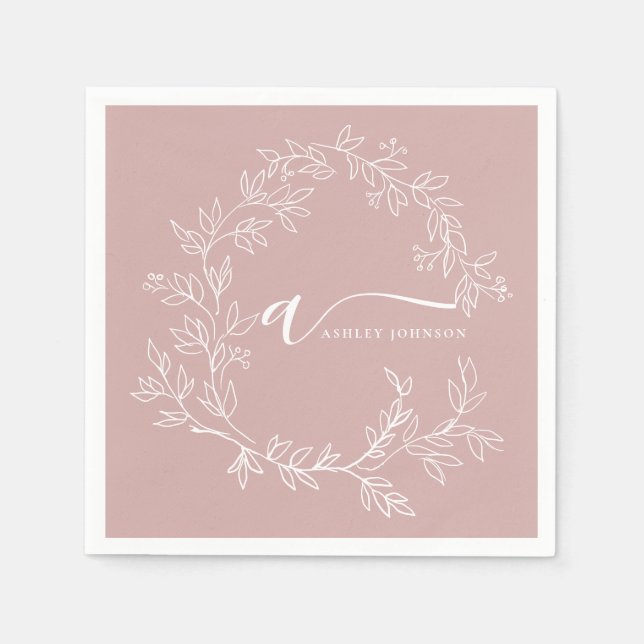 Blush Dusty Pink Girly Script Monogram Name Modern Napkins (Front)
