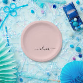 Blush Dusty Pink Girly Script Monogram Name Modern Paper Plates (Party)