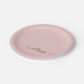 Blush Dusty Pink Girly Script Monogram Name Modern Paper Plates (Angled)