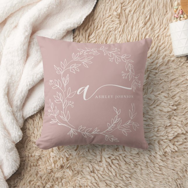 Blush Dusty Pink Girly Script Monogram Name Modern Throw Pillow (Blanket)