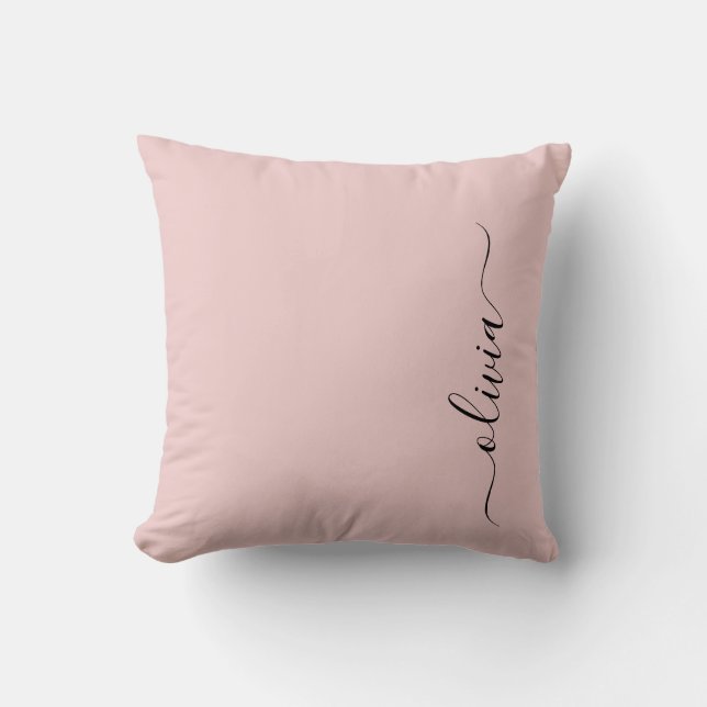 Blush Dusty Pink Girly Script Monogram Name Modern Throw Pillow (Front)