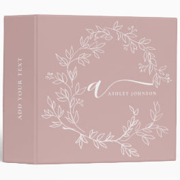 Blush Dusty Pink Modern Script Girly Monogram Name 3 Ring Binder