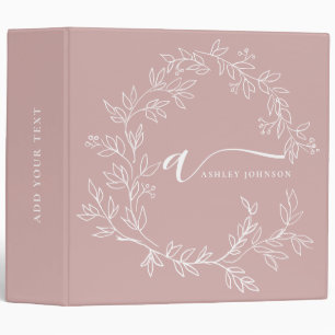 Blush Dusty Pink Modern Script Girly Monogram Name 3 Ring Binder
