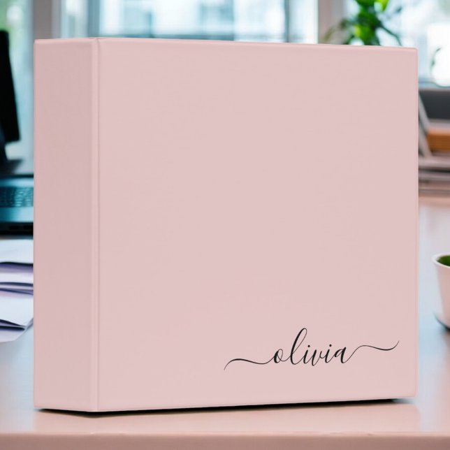 Blush Dusty Pink Modern Script Girly Monogram Name 3 Ring Binder (Creator Uploaded)