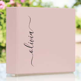 Blush Dusty Pink Modern Script Girly Monogram Name 3 Ring Binder