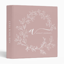 Blush Dusty Pink Modern Script Girly Monogram Name 3 Ring Binder