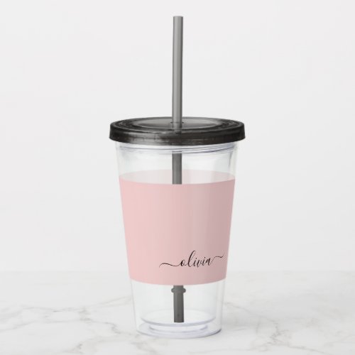 Blush Dusty Pink Modern Script Girly Monogram Name Acrylic Tumbler