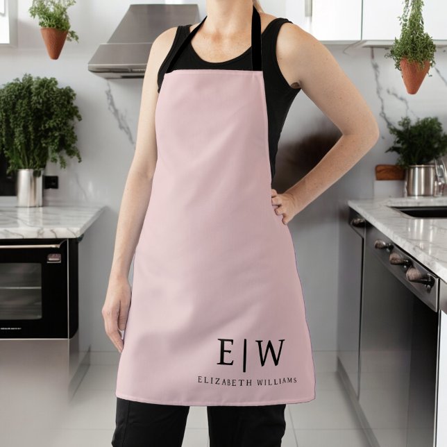 Blush Dusty Pink Modern Script Girly Monogram Name Apron (Creator Uploaded)