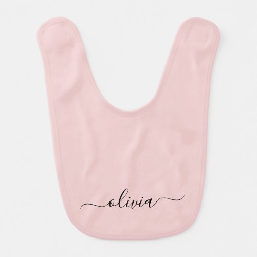 Blush Dusty Pink Modern Script Girly Monogram Name Baby Bib