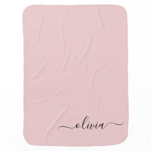 Blush Dusty Pink Modern Script Girly Monogram Name Baby Blanket