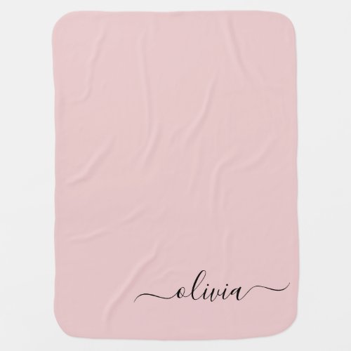 Blush Dusty Pink Modern Script Girly Monogram Name Baby Blanket
