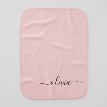 Blush Dusty Pink Modern Script Girly Monogram Name Baby Burp Cloth