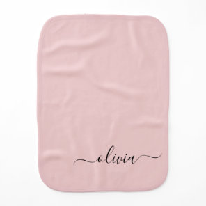Blush Dusty Pink Modern Script Girly Monogram Name Baby Burp Cloth