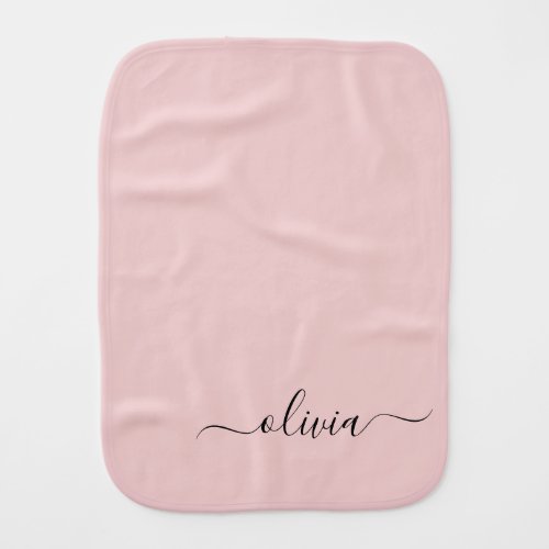 Blush Dusty Pink Modern Script Girly Monogram Name Baby Burp Cloth