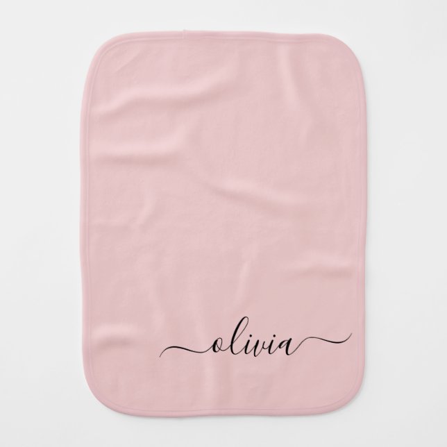 Blush Dusty Pink Modern Script Girly Monogram Name Baby Burp Cloth (Front)