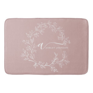 Blush Dusty Pink Modern Script Girly Monogram Name Bath Mat