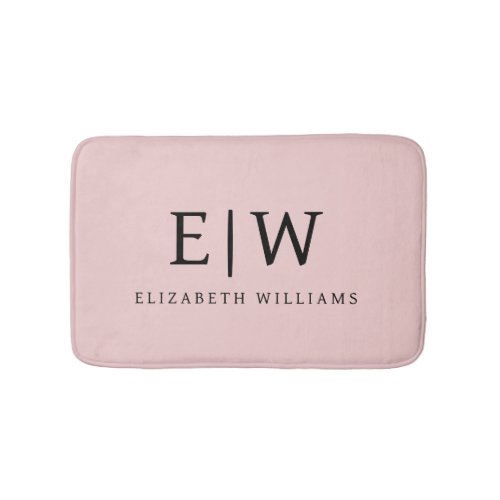 Blush Dusty Pink Modern Script Girly Monogram Name Bath Mat