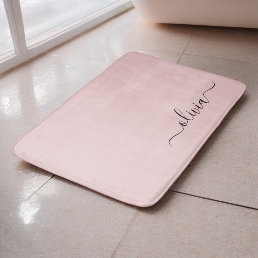 Blush Dusty Pink Modern Script Girly Monogram Name Bath Mat