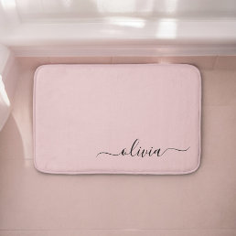 Blush Dusty Pink Modern Script Girly Monogram Name Bath Mat