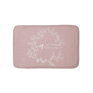Blush Dusty Pink Modern Script Girly Monogram Name Bath Mat