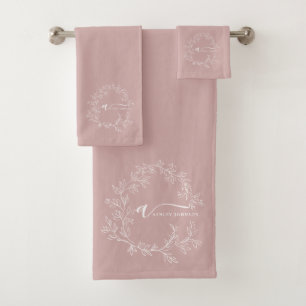 Blush Dusty Pink Modern Script Girly Monogram Name Bath Towel Set