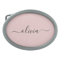 Blush Dusty Pink Modern Script Girly Monogram Name Belt Buckle