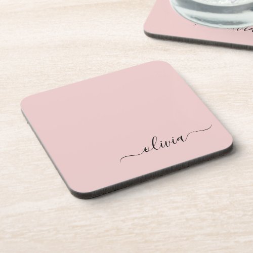 Blush Dusty Pink Modern Script Girly Monogram Name Beverage Coaster