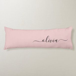 Blush Dusty Pink Modern Script Girly Monogram Name Body Pillow