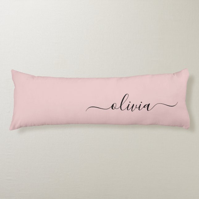 Blush Dusty Pink Modern Script Girly Monogram Name Body Pillow (Front)