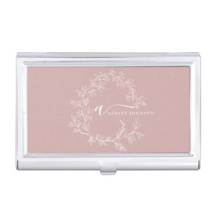 Blush Dusty Pink Modern Script Girly Monogram Name Business Card Case