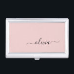 Blush Dusty Pink Modern Script Girly Monogram Name Business Card Case<br><div class="desc">Blush Dusty Pink Simple Script Monogram Name Business Card Holder. This makes the perfect sweet 16 birthday,  wedding,  bridal shower,  anniversary,  baby shower or bachelorette party gift for someone that loves glam luxury and chic styles.</div>