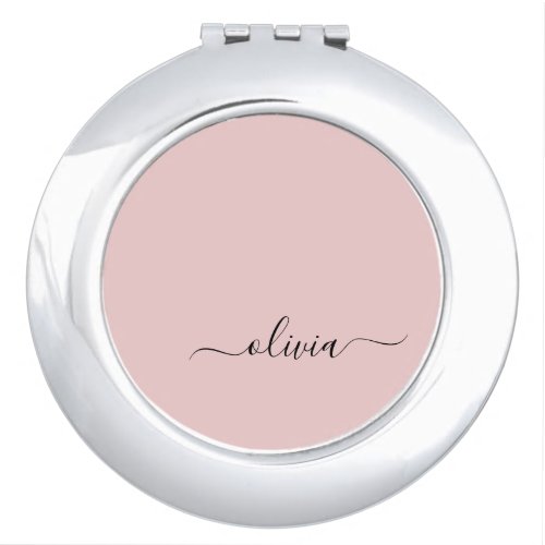 Blush Dusty Pink Modern Script Girly Monogram Name Compact Mirror