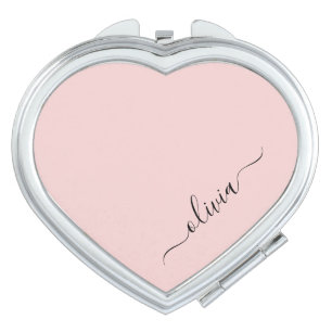 Blush Dusty Pink Modern Script Girly Monogram Name Compact Mirror
