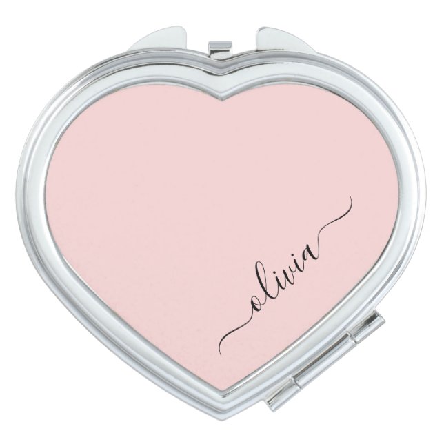 Blush Dusty Pink Modern Script Girly Monogram Name Compact Mirror (Front)