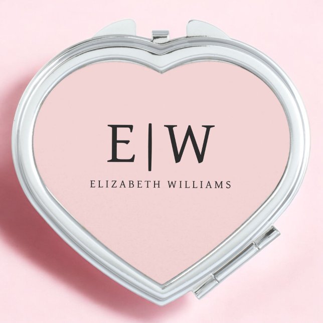 Blush Dusty Pink Modern Script Girly Monogram Name Compact Mirror (Creator Uploaded)