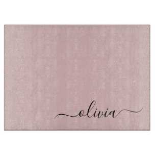 Blush Dusty Pink Modern Script Girly Monogram Name Cutting Board
