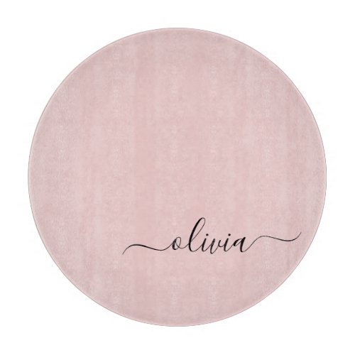 Blush Dusty Pink Modern Script Girly Monogram Name Cutting Board