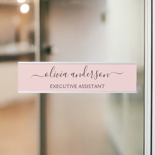 Blush Dusty Pink Modern Script Girly Monogram Name Door Sign