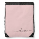 Blush Dusty Pink Modern Script Girly Monogram Name Drawstring Bag Blush Dusty Pink Modern Script Girly Monogram Name Drawstring Bag