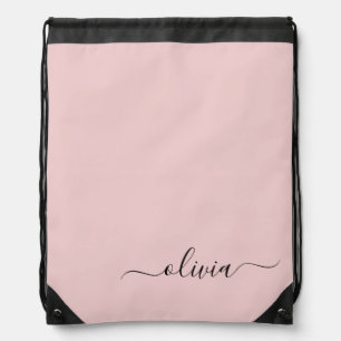 Blush Dusty Pink Modern Script Girly Monogram Name Drawstring Bag