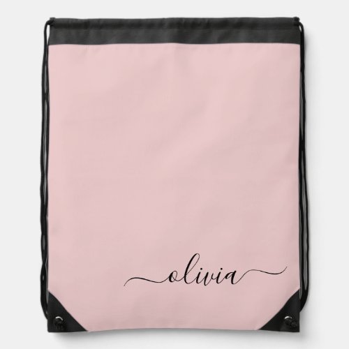Blush Dusty Pink Modern Script Girly Monogram Name Drawstring Bag