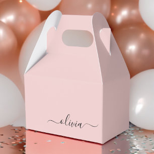 Blush Dusty Pink Modern Script Girly Monogram Name Favor Boxes