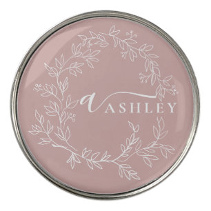 Blush Dusty Pink Modern Script Girly Monogram Name Golf Ball Marker
