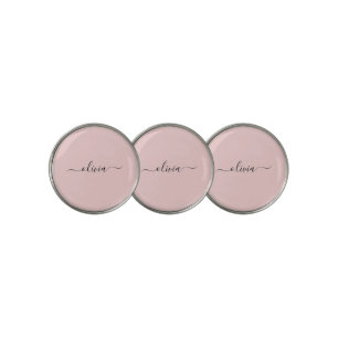 Blush Dusty Pink Modern Script Girly Monogram Name Golf Ball Marker